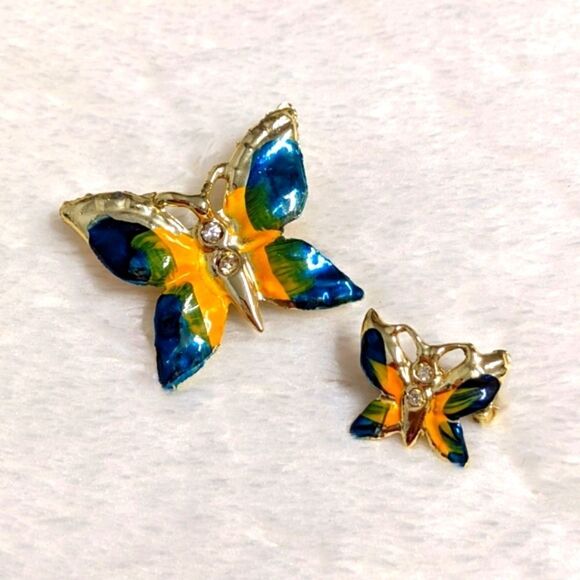 Vintage Enamel & Goldtone Butterfly Brooches - Qty 2 - Picture 6 of 9